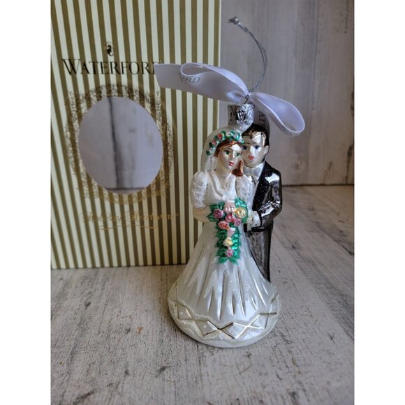 Waterford bride groom blown glass ornament Xmas wedding - Picture 1 of 8